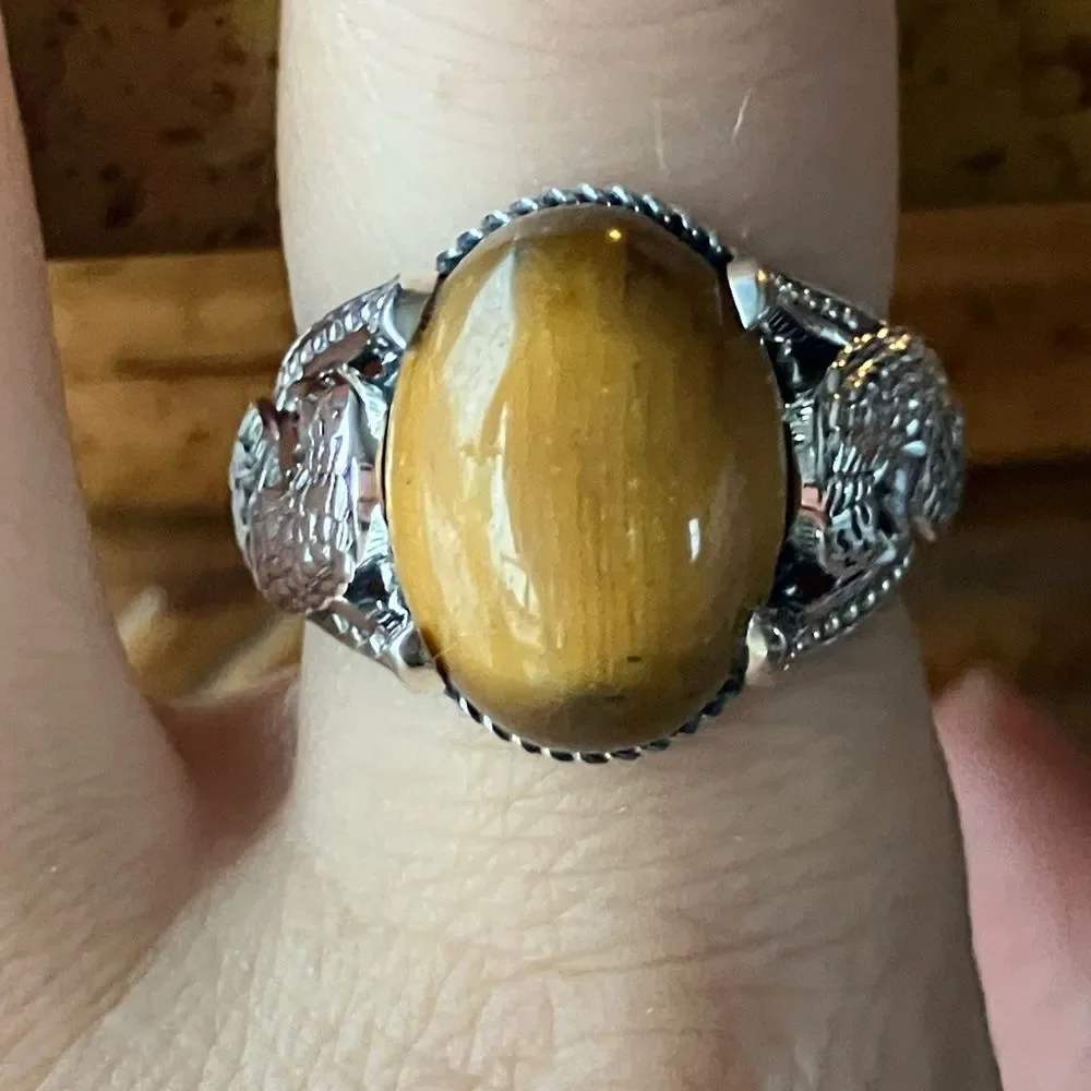 Natural Tiger’s Eye Eagle Ring Size 8